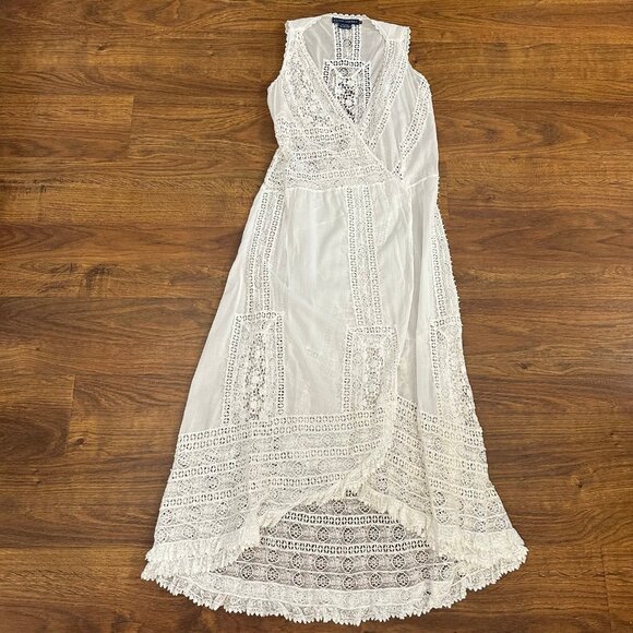 Vintage Ralph Lauren lace insert crochet sleeveless wrap maxi dress - Picture 1 of 5